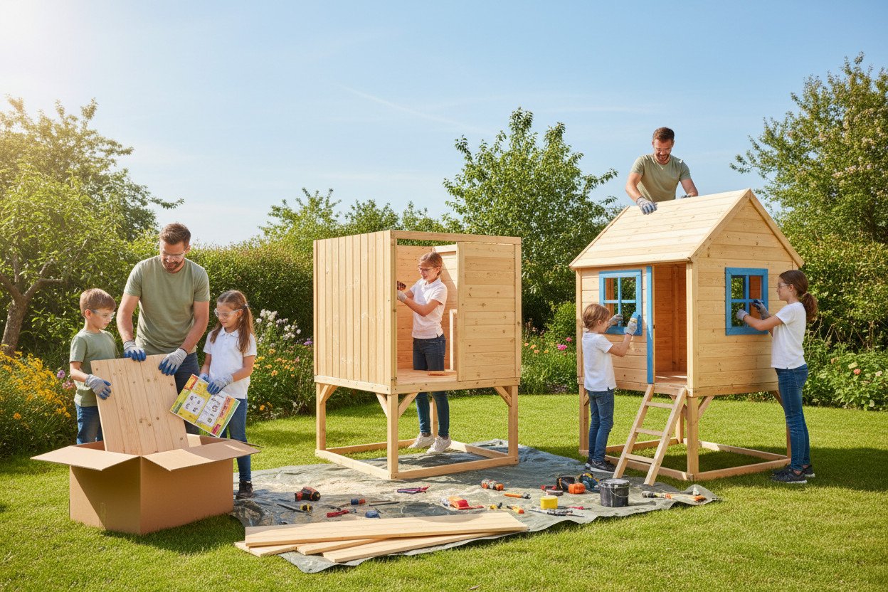 Montaż drewnianego domku dla dzieci w ogrodzie krok po kroku